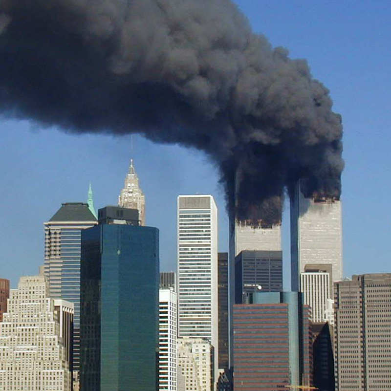Twin towers burning on Sept 11