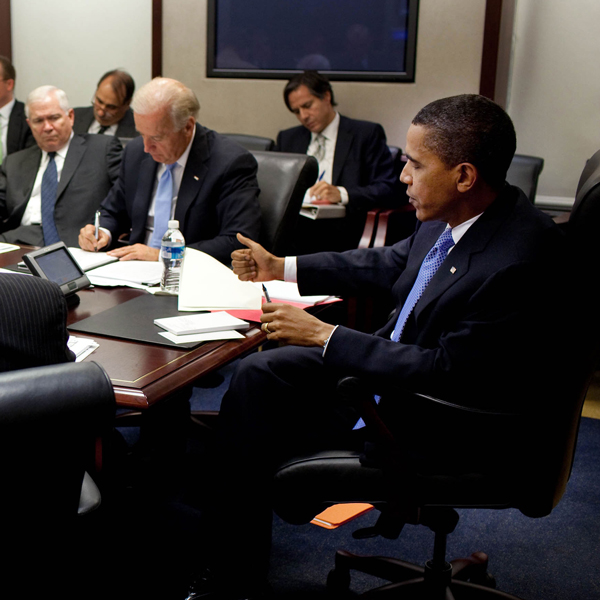 Barack Obama and his advisors in the situation room
