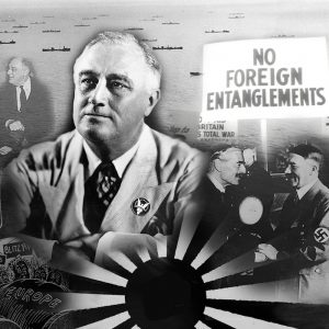 Isolationism cover. Collage of FDR, Hitler, and Pearl Harbor