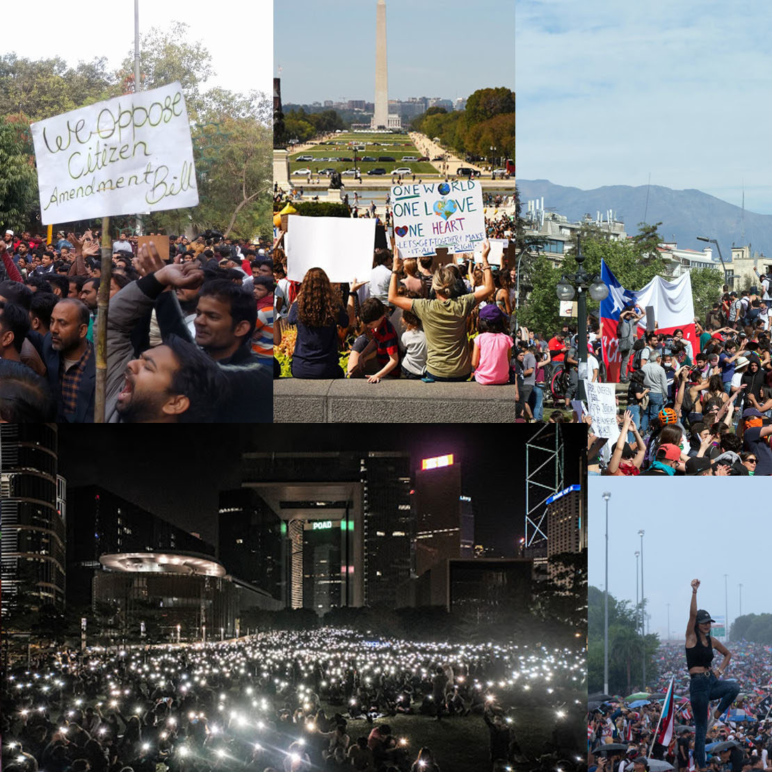 Collage of street protests around the world