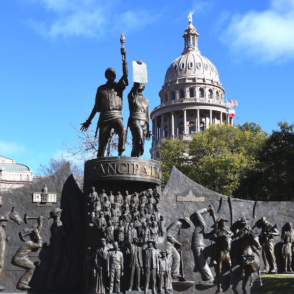 Texas African American History Memorial, depicting a variety of scenes of slavery, Juneteenth emancipation, and historical leaders