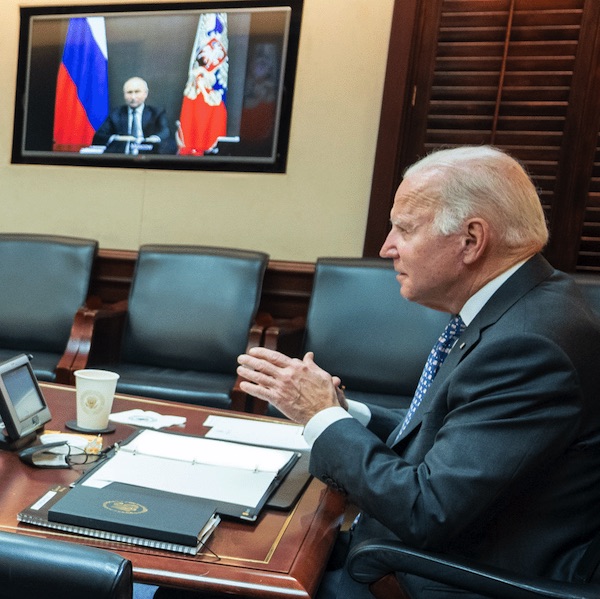 President Joe Biden holds a secure video call with President Vladimir Putin of Russia